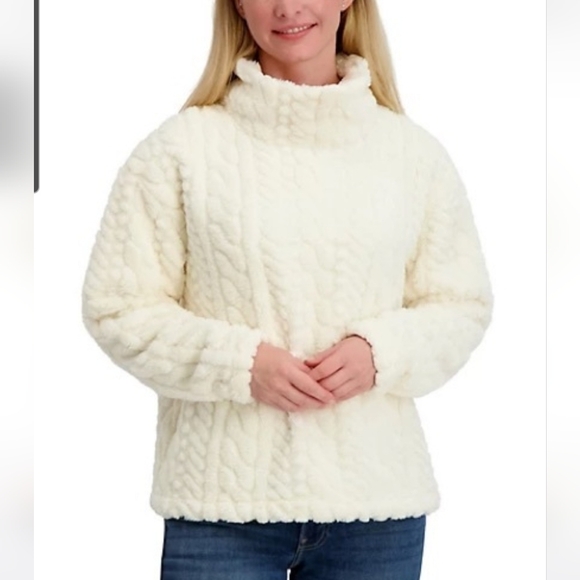 EDDIE BAUER Cable Fleece Pullover Ivory XL - Picture 2 of 9